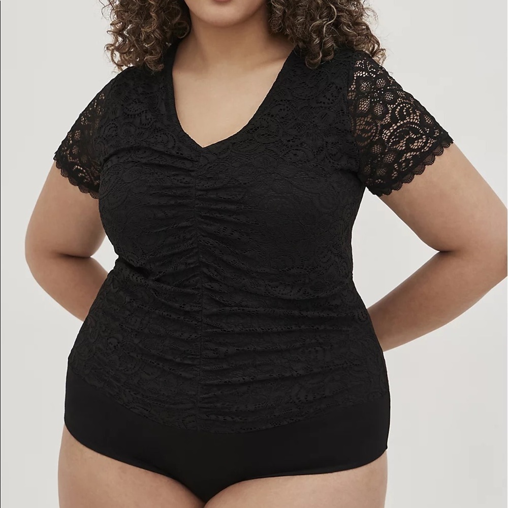 Torrid CINCHED BODYSUIT - STRETCH LACE BLACK Size 5X New